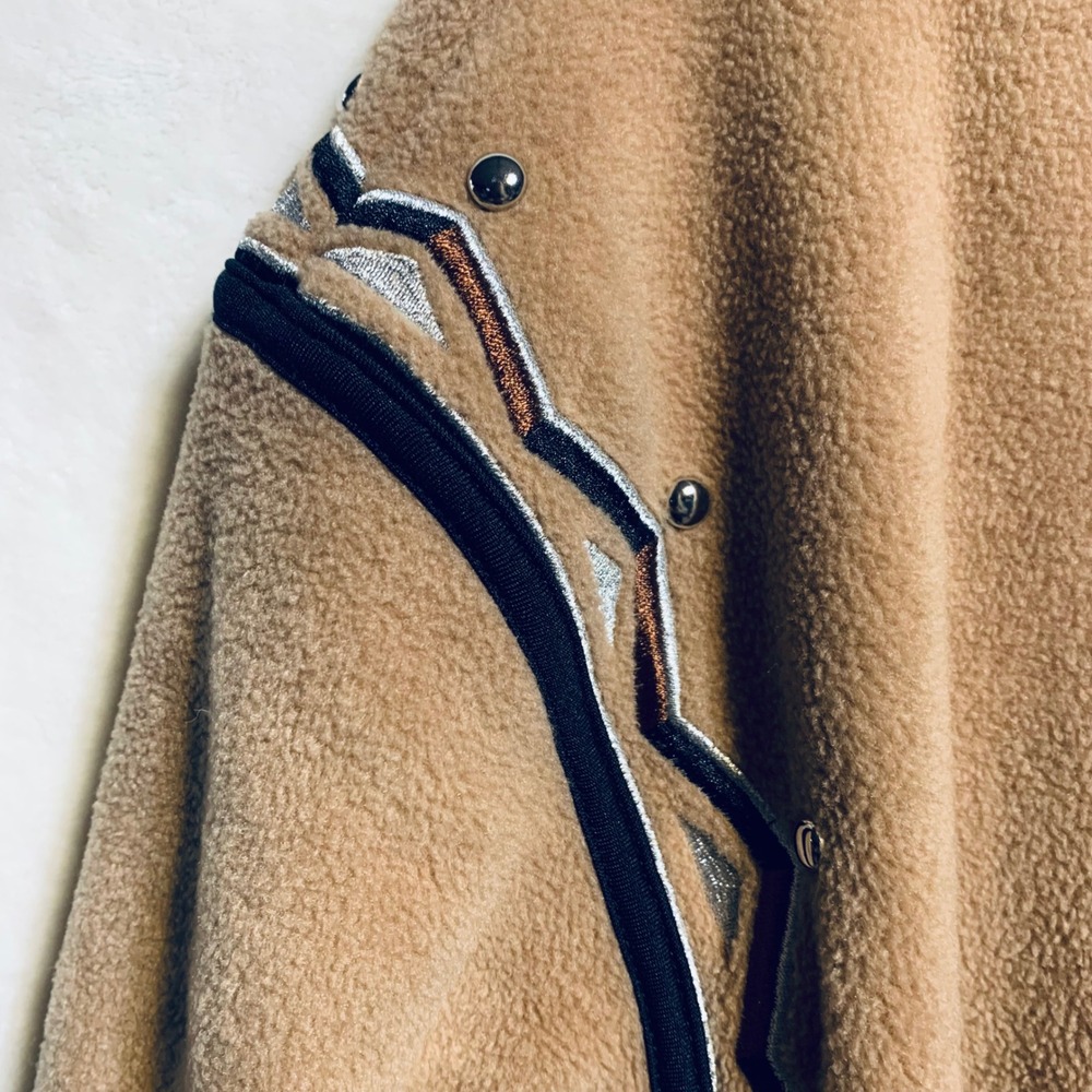 Bob Mackie Fleece Jacket Women XL Tan Wearable Art Western Studded Full Zip Mock - Picture 5 of 8